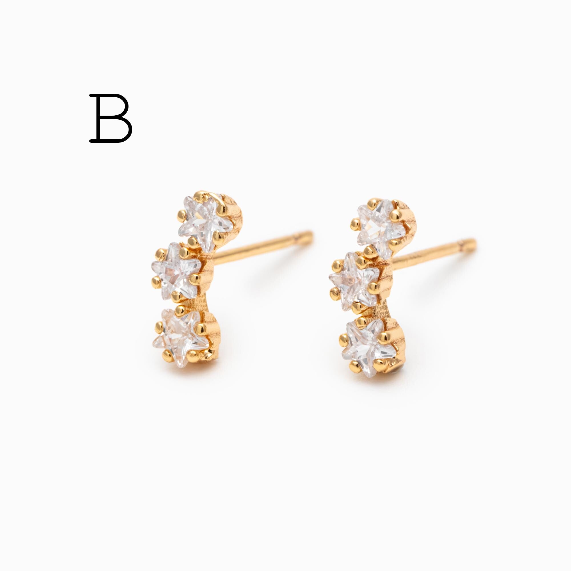 4pcs CZ Pave Dainty Earring, 18K Gold Plated Brass, Jewelry Making, Diy Material, Jewelry Supplies (GB-3369)